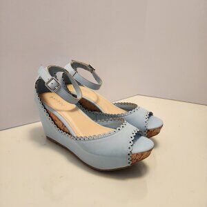 Sky Blue Platform Wedge Sandals by BAMBOO